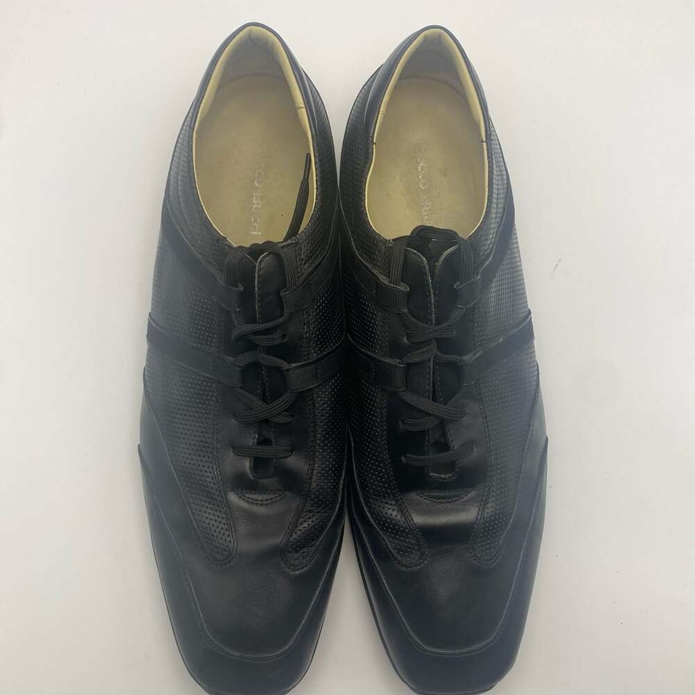 Bacco Bucci Black Leather Perforated Lace-Up Sneakers Shoes Size 15 (DS1020)